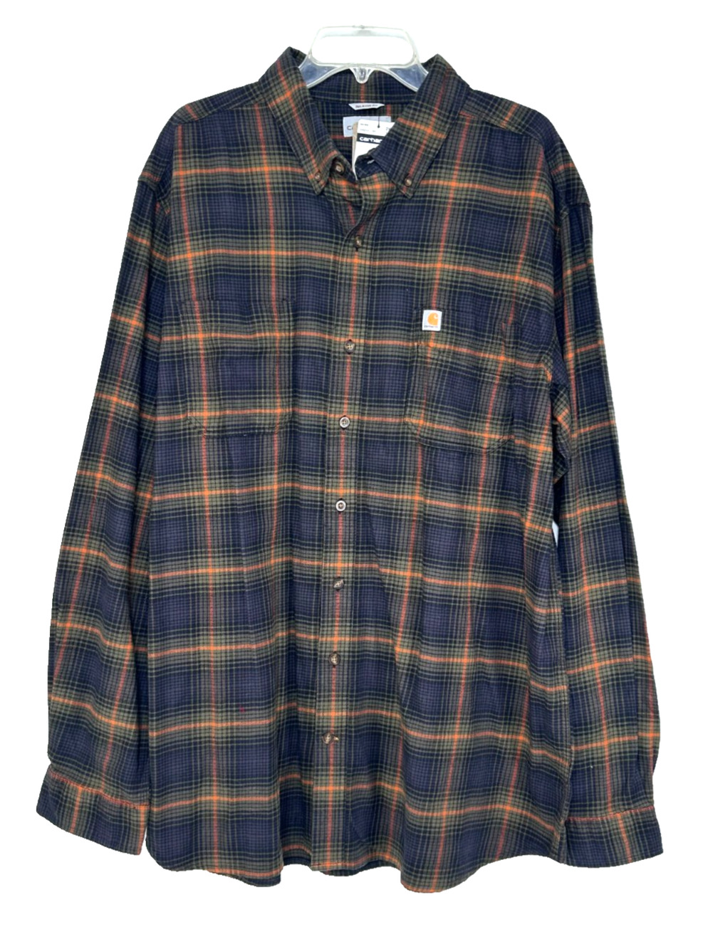 Carhartt Shirt Mens 2XLT Green Plaid Button Up Long Sleeve Relaxed Fit Workwear